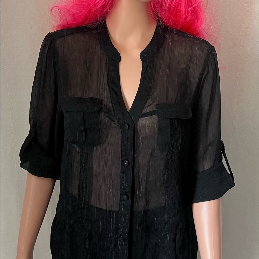 Just My Size Black Sheer Blouse